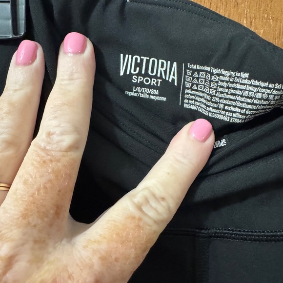 VICTORIA SPORT Black Leggings with Mesh Ruching on the Sides & Waistband Size L - Picture 5 of 9